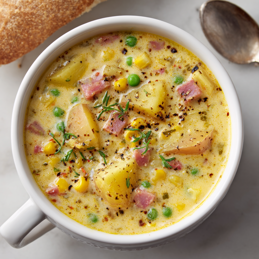 Creamy Ham, Potatoes, and Corn Chowder Recipe - Recipe Image