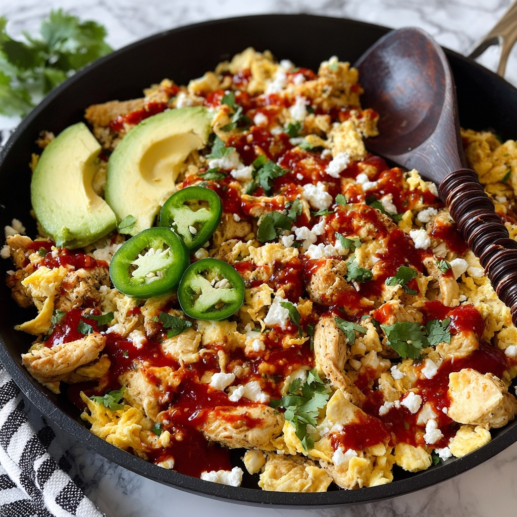 Migas Breakfast Scramble with Queso Fresco, Avocado, and Cilantro Recipe - Recipe Image