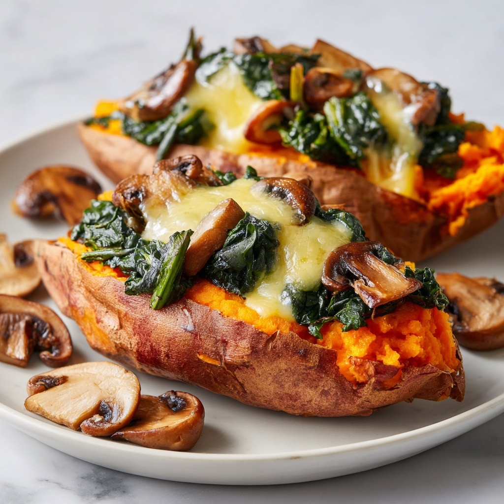 Creamy Mushroom and Spinach Stuffed Sweet Potatoes Recipe - Recipe Image