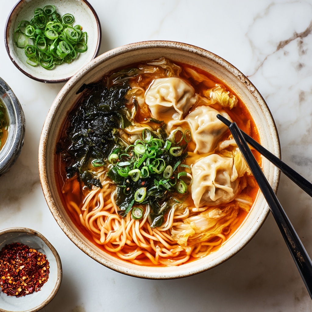 Kimchi and Dumpling Noodle Soup Recipe - Recipe Image