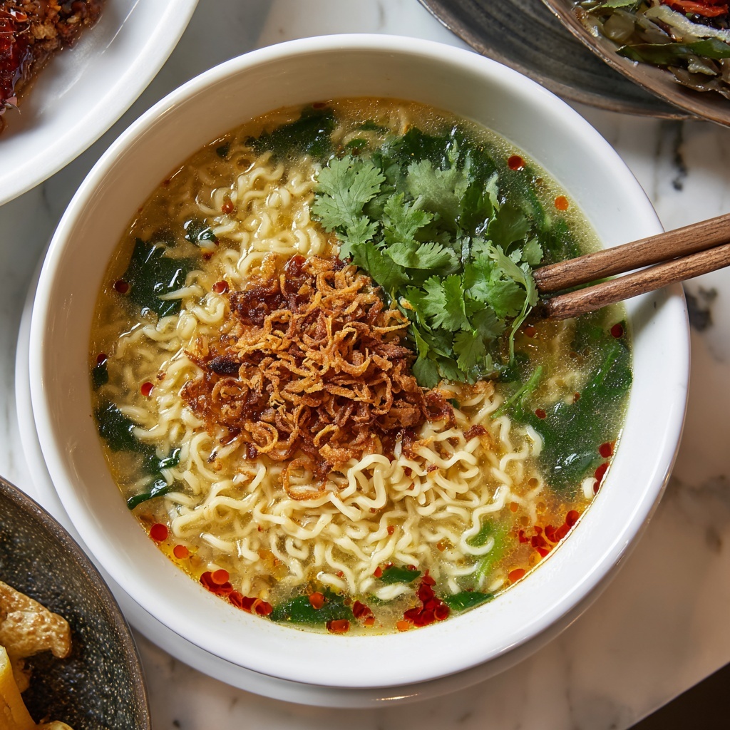 Quick Chinese Vegetable Soup with Enoki Mushrooms and Crispy Shallots Recipe - Recipe Image
