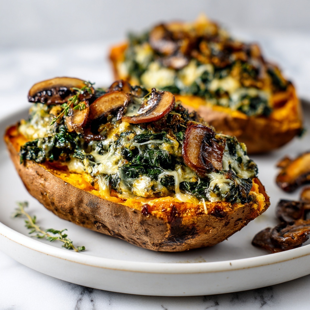 Creamy Mushroom and Spinach Stuffed Sweet Potatoes Recipe - Recipe Image