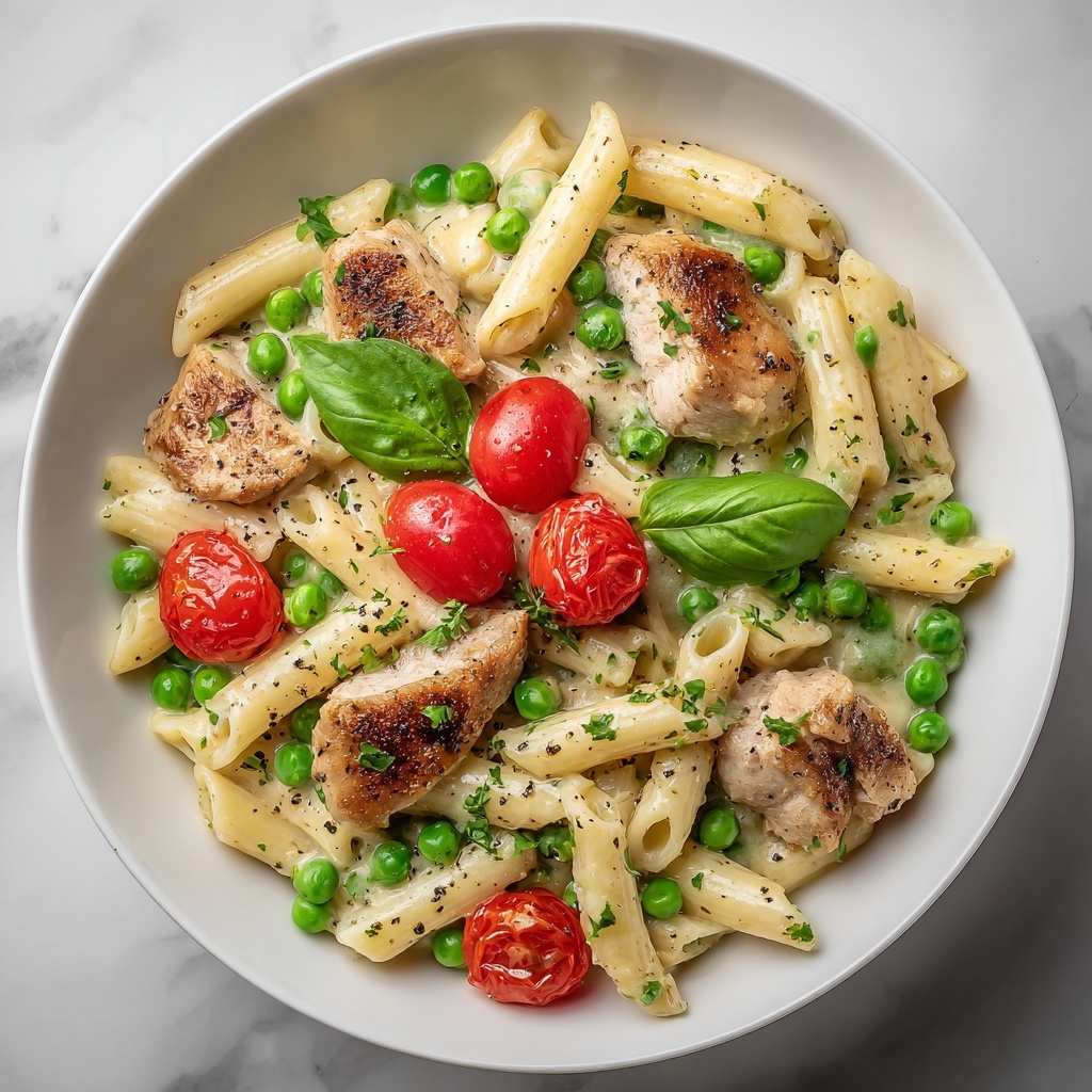 Creamy Chicken and Pea Carbonara Pasta Recipe - Recipe Image