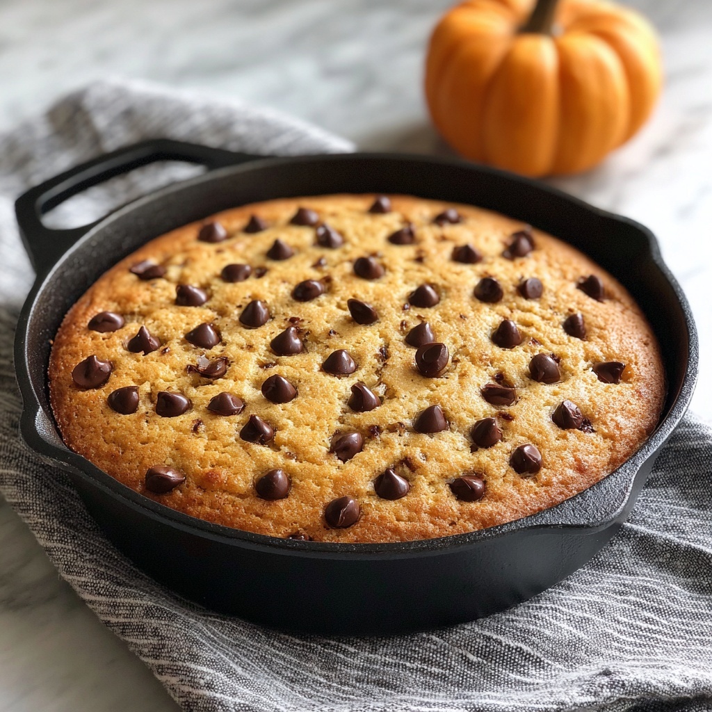 Pumpkin Chocolate Chip Skillet Cookie Recipe - Recipe Image