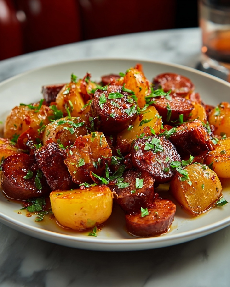 Honey Garlic Sausage and Roasted Potatoes Recipe - Recipe Image
