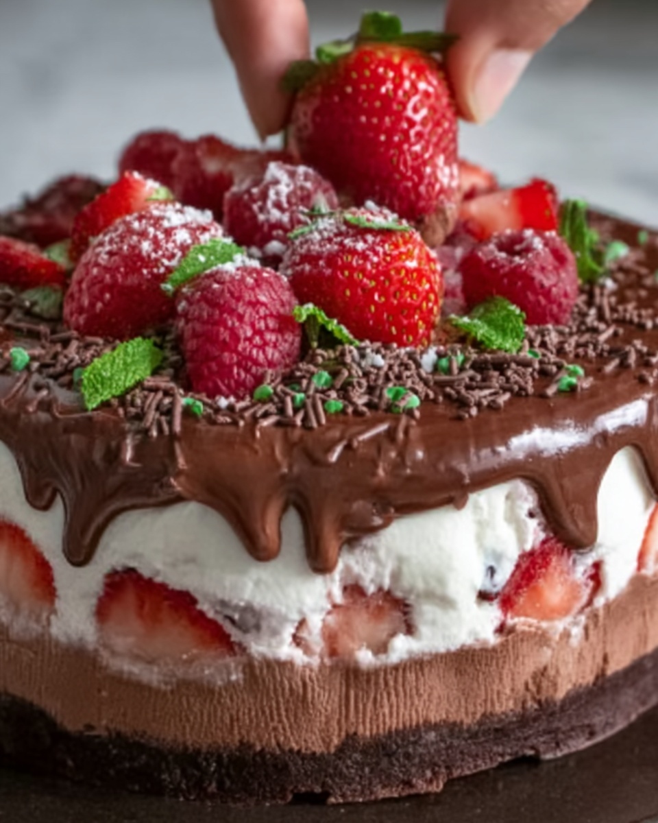 Decadent Strawberry Chocolate Fantasy Ice Cream Cake Recipe - Recipe Image