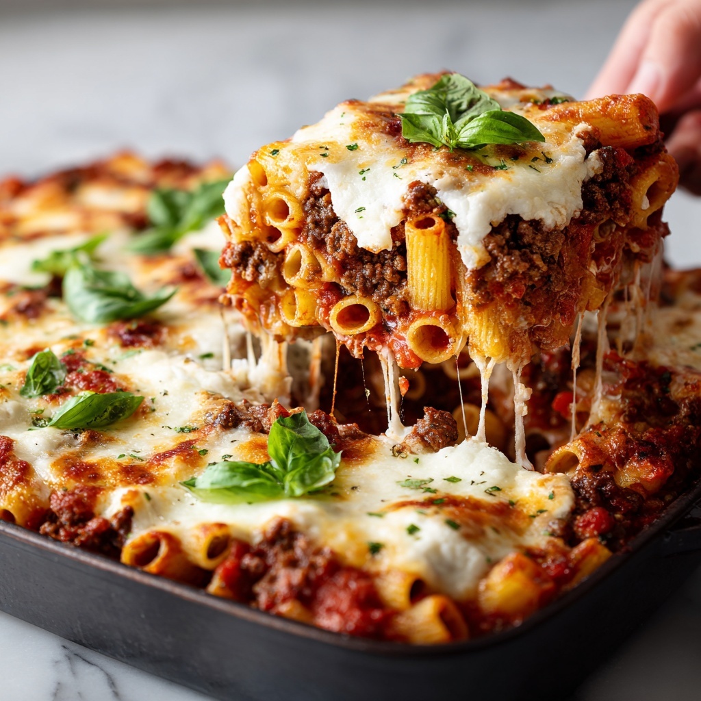 Baked Ziti with Ground Beef, Ricotta, and Mozzarella Recipe - Recipe Image